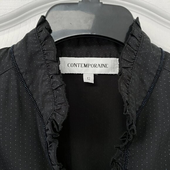 Contemporaine - Black and White Mini Polkadots Longsleeve Blouse - Picture 2 of 7